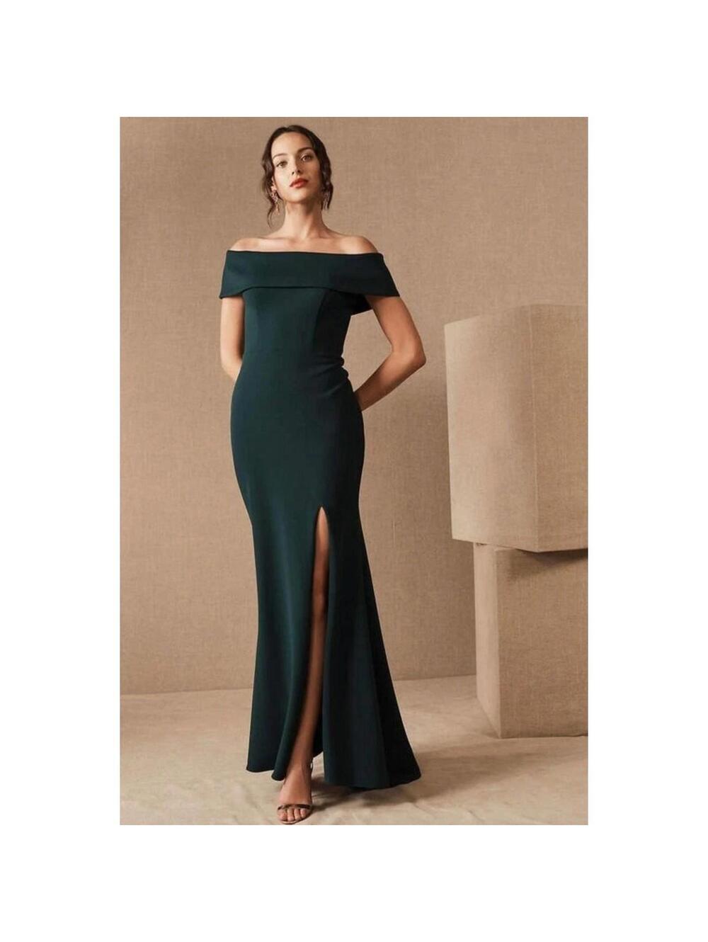 BHLDN Delice Off-The-Shoulder Dress Size 2 Jade Green Formal Wedding Guest